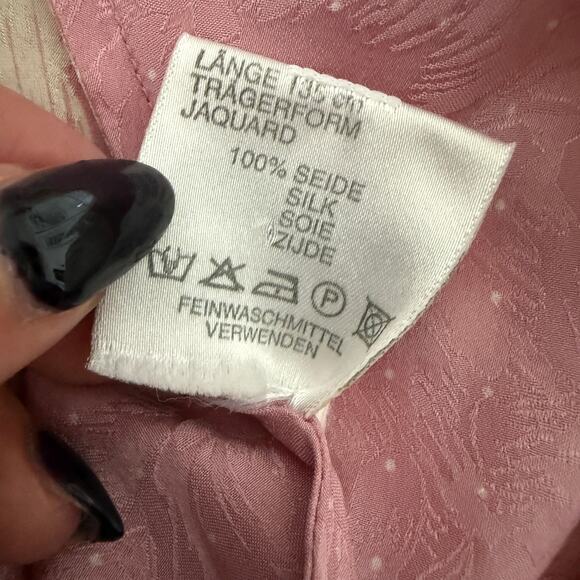 VETTERMAN Wasche Vintage Pink & White Silk Jacquard Midi Nightgown Slip 42 / 12 - Picture 9 of 9